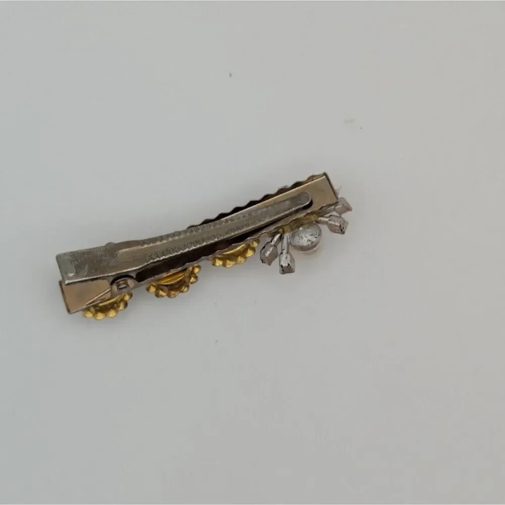 Gold-Tone Rhinestone & Faux Pearl Hair Clip Barrette